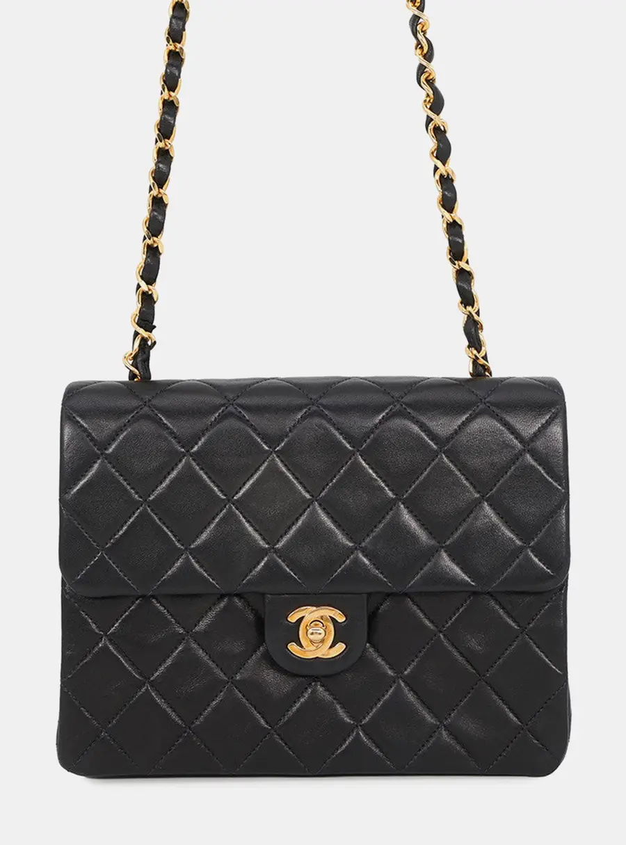 Chanel Mini Matelasse Single Flap Single Chain Shoulder Bag Black Lambskin Size 20
