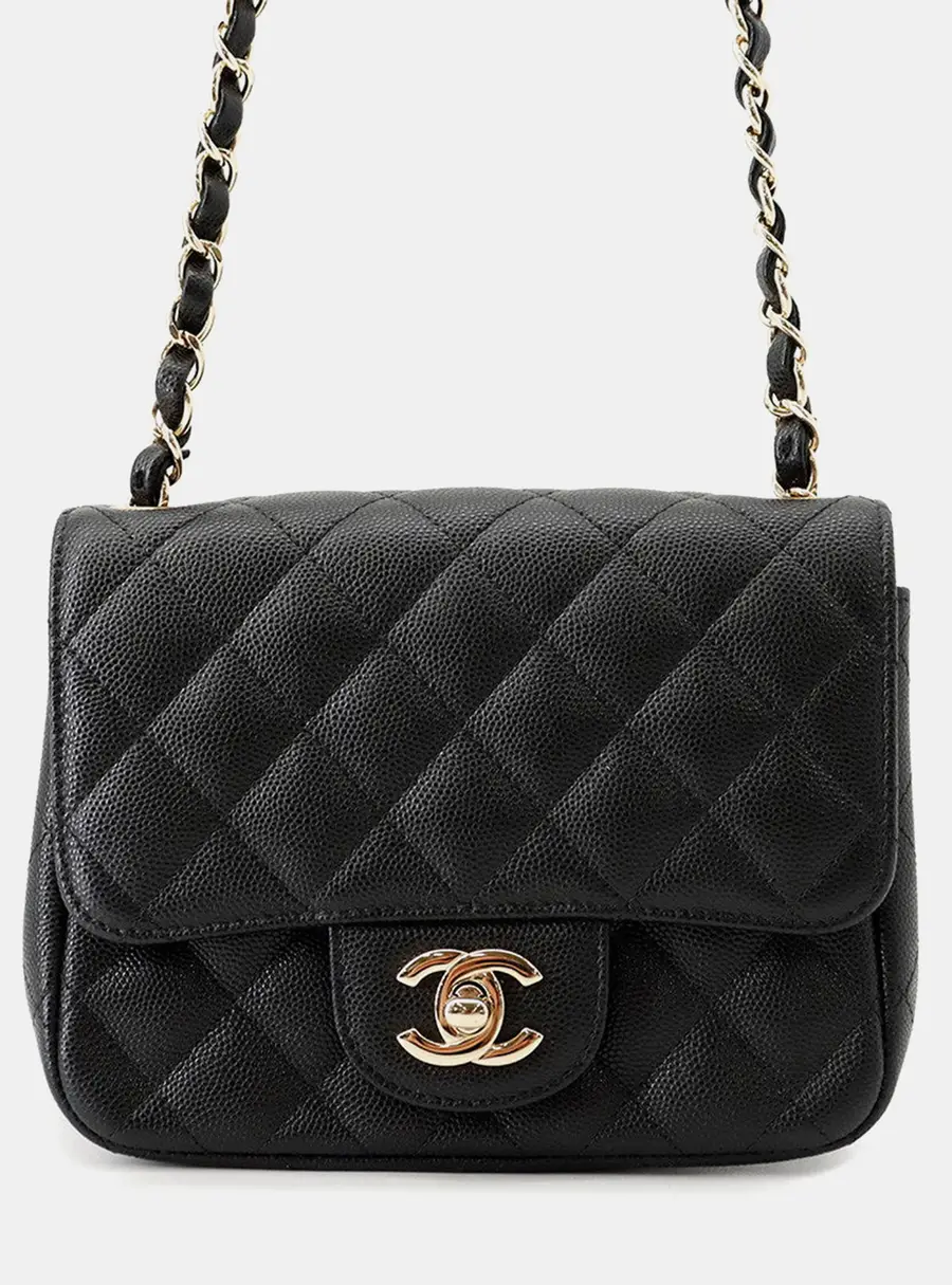 Chanel Matelasse Chain shoulder Bag Black Caviar Leather Size Mini