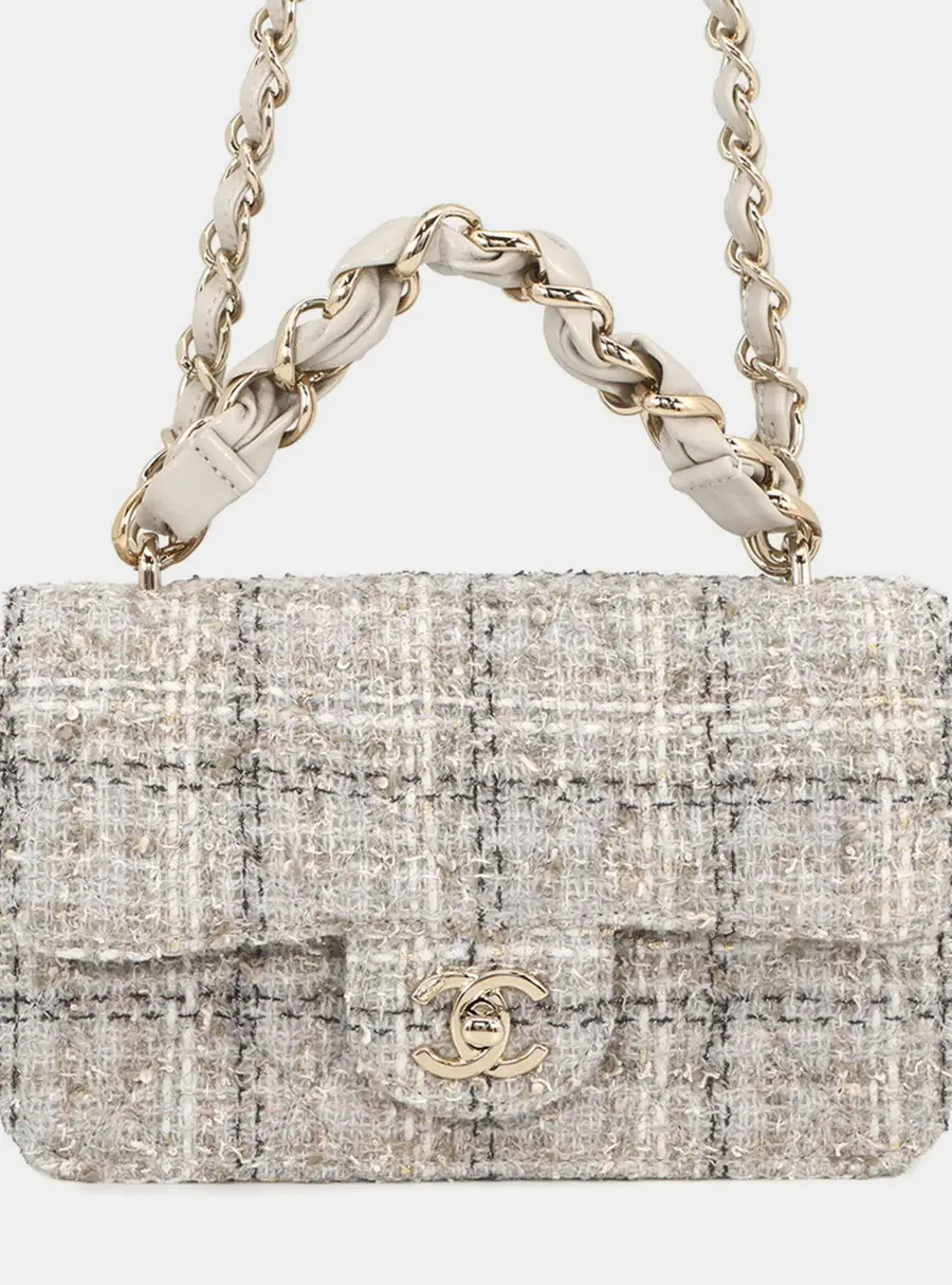 Chanel Matelasse Mini 20 Gray Tweed Shoulder Bag