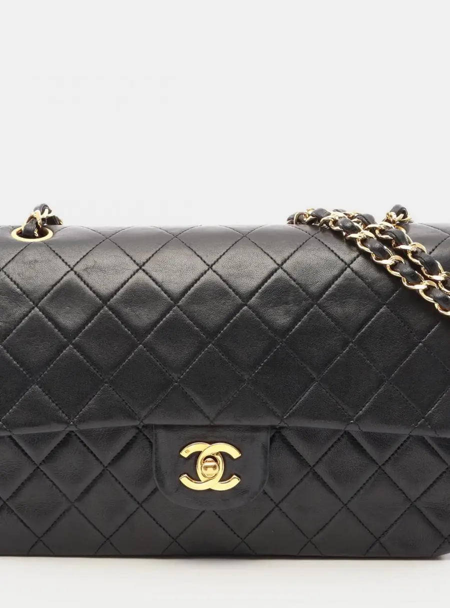 Chanel Classic Medium Black Lambskin Leather Shoulder Bag