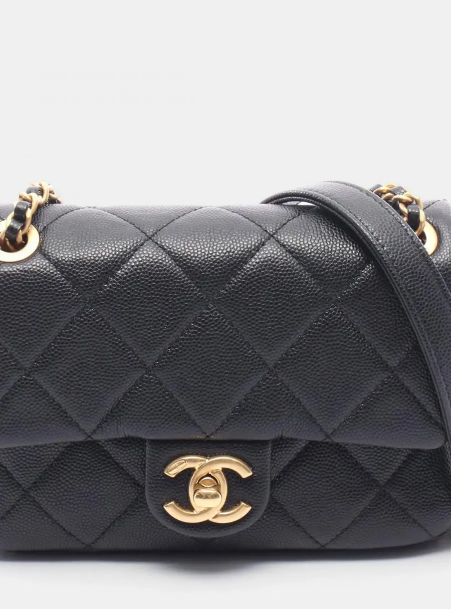 Chanel Sweetheart Mini Rectangular Flap Black Grained Calfskin Leather Shoulder Bag