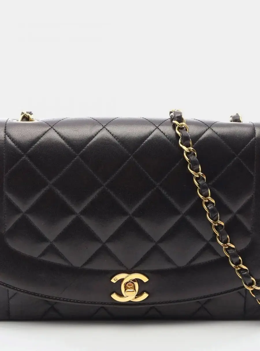 Chanel Diana Flap Black Lambskin Leather Shoulder Bag