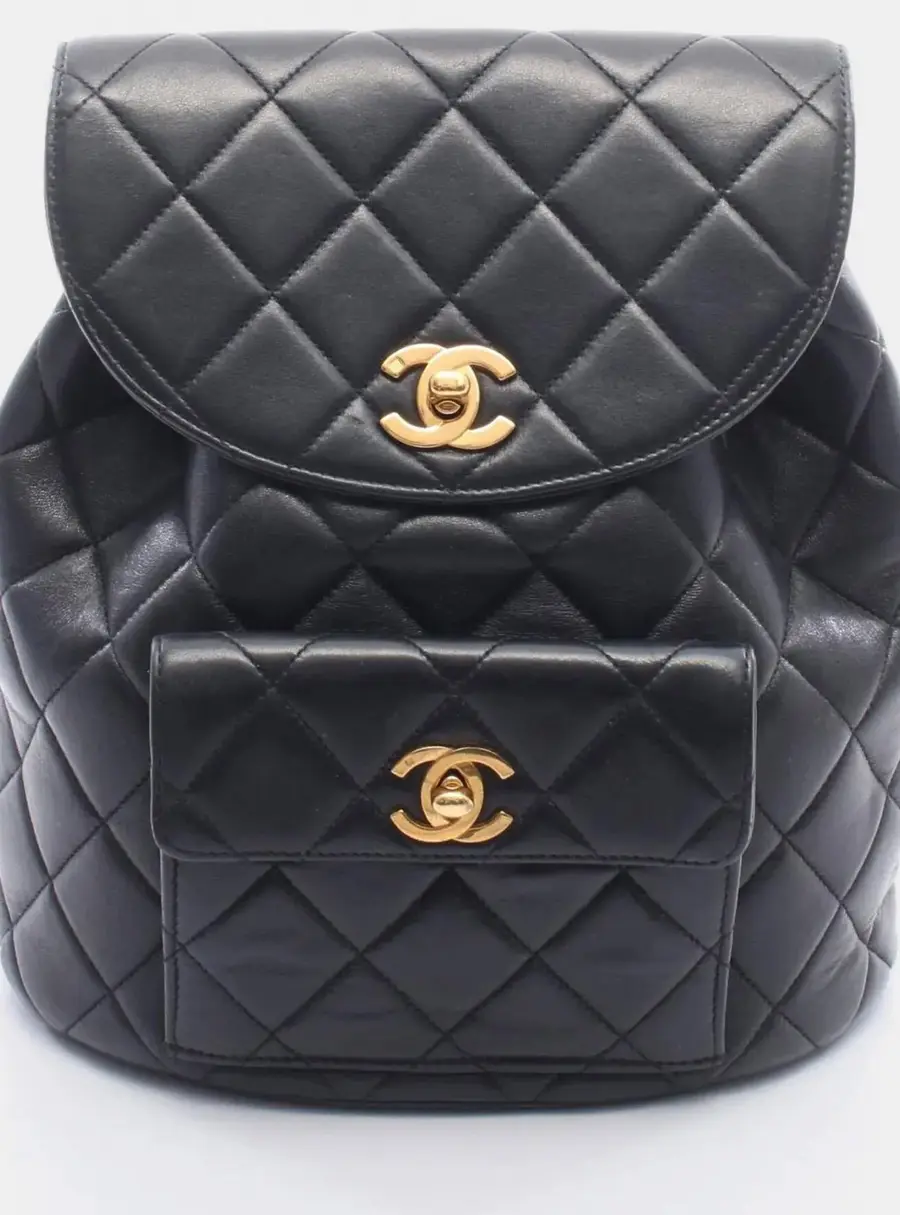 Chanel Vintage Duma Medium Black Lambskin Leather Backpack Bag
