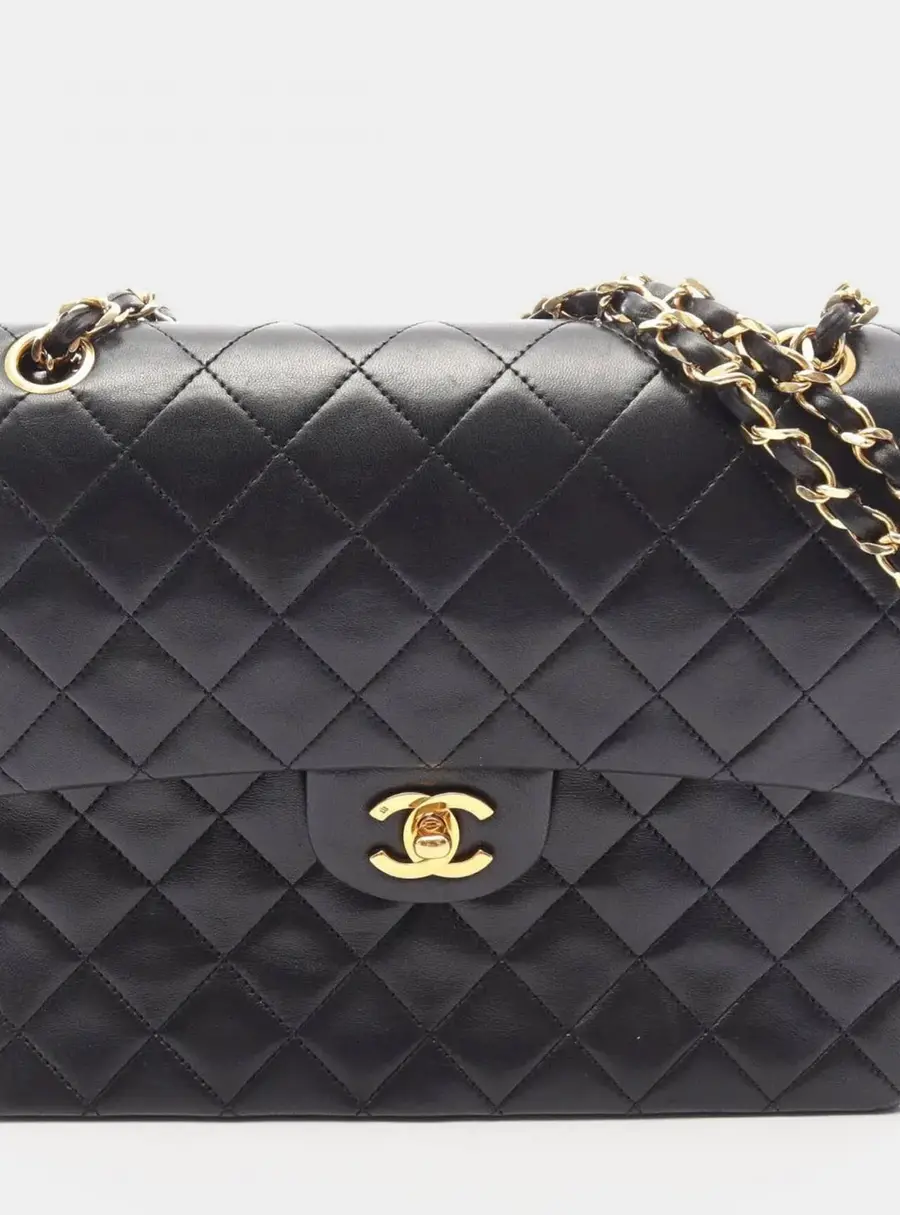 Chanel Classic Medium Black Lambskin Leather Shoulder Bag