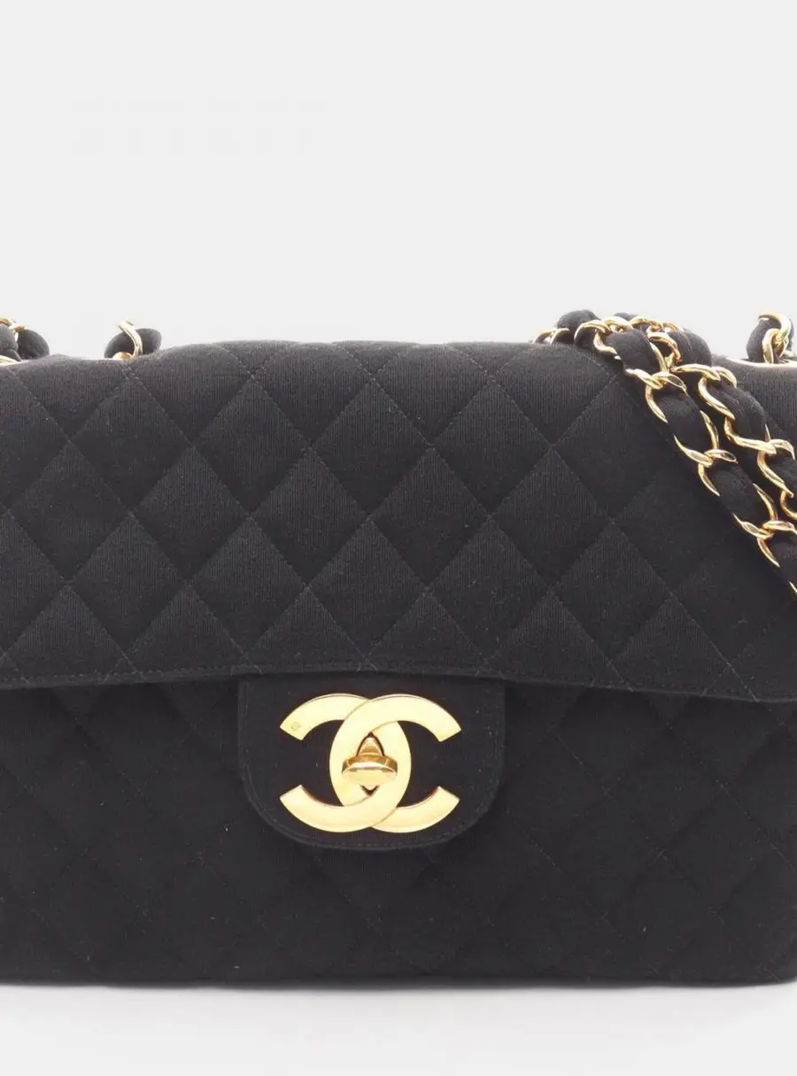Chanel Matelasse 30 Black Cotton Jersey Single Flap Shoulder Bag