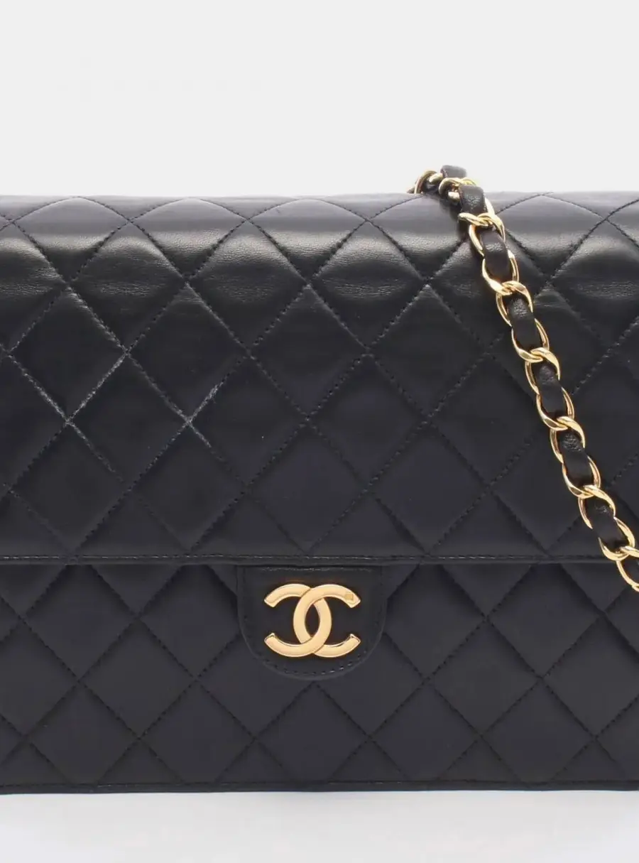 Chanel Matelasse Single Flap Medium Black Lambskin Leather Shoulder Bag