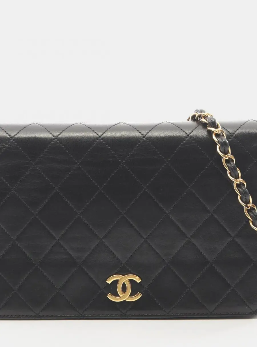 Chanel Matelasse Full Flap Black Lambskin Leather Shoulder Bag