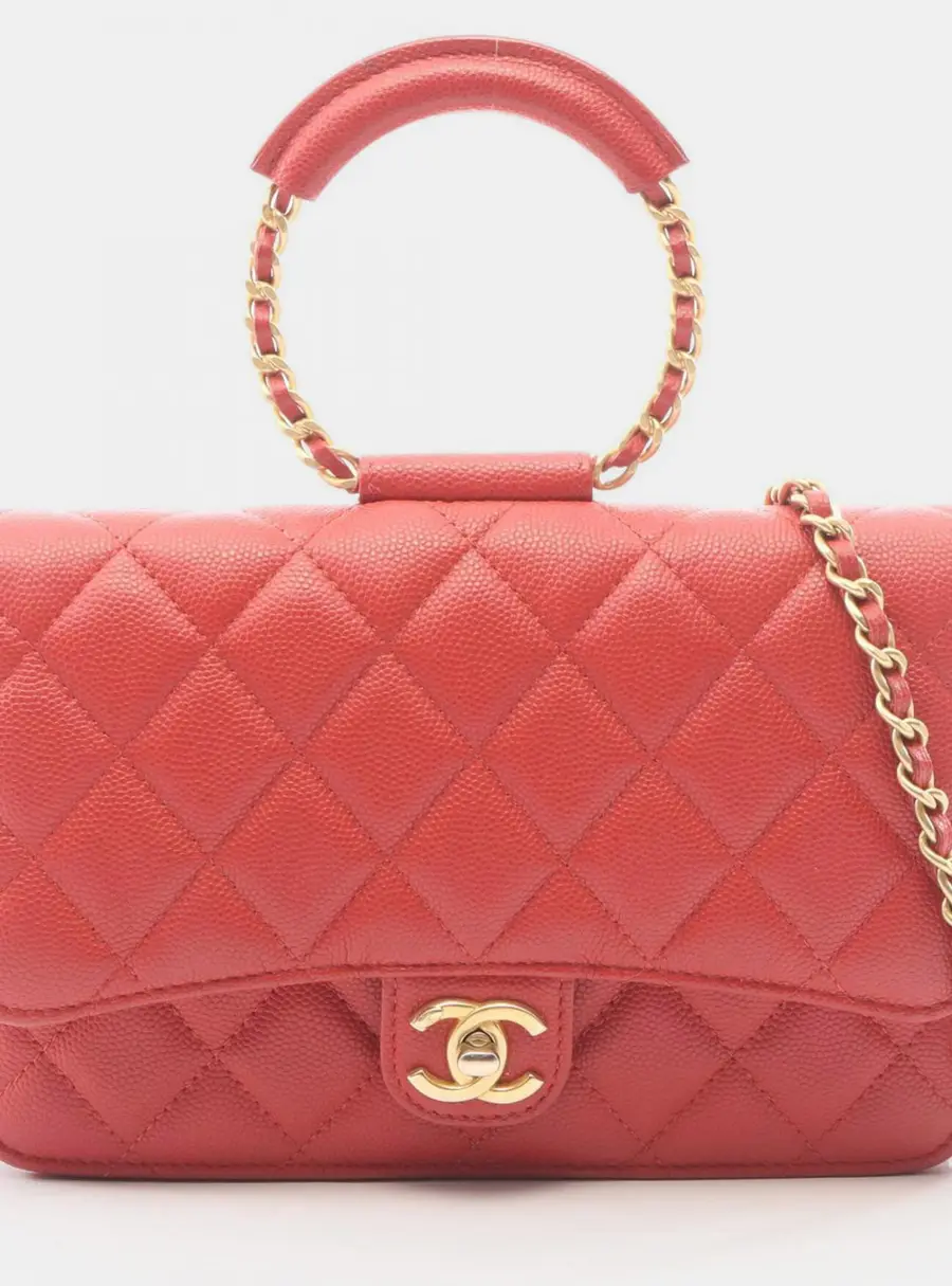Chanel In The Loop Medium Red Quilted Lambskin Leather Top Handle Bag