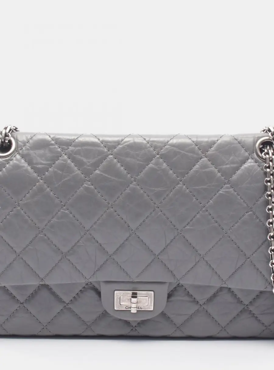 Chanel 2.55 Matelasse Double Flap Gray Calfskin Leather Shoulder Bag