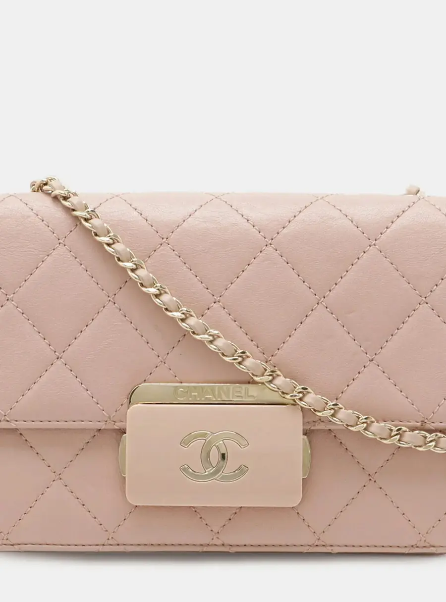 Chanel Beauty Lock Flap Mini Pink Quilted Sheepskin Leather Shoulder Bag