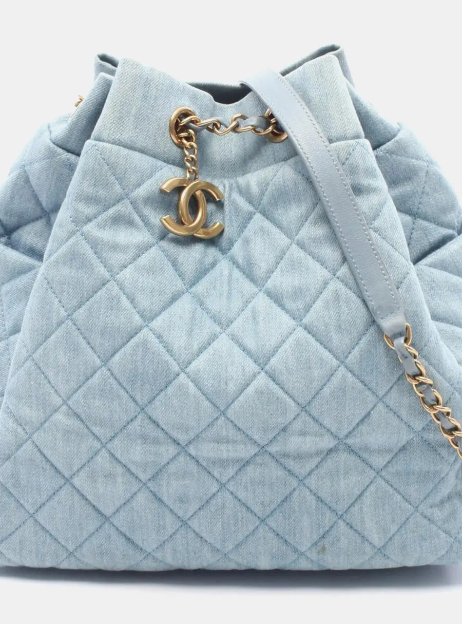 Chanel Urban Spirit Matelasse Medium Blue Quilted Denim Drawstring Shoulder Bag