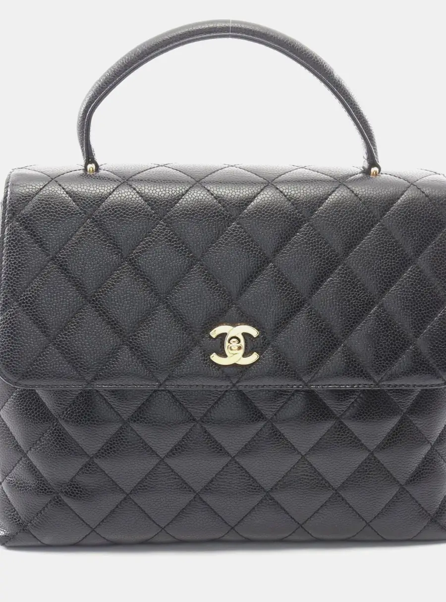 Chanel Vintage Kelly Medium Black Caviar Grained Calfskin Leather Top Handle Bag