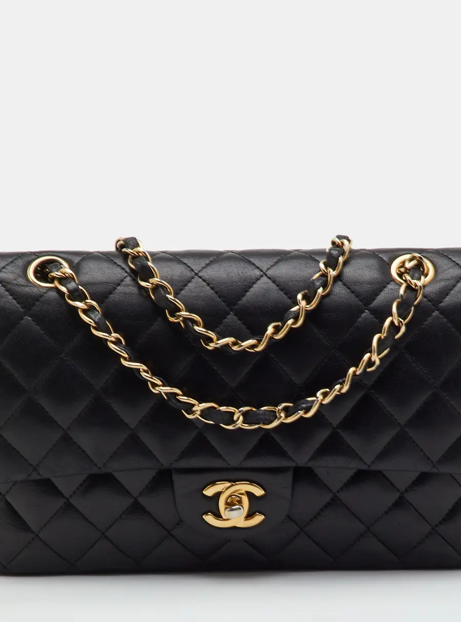 Chanel Classic Medium Black Quilted Leather Double Flap Bag