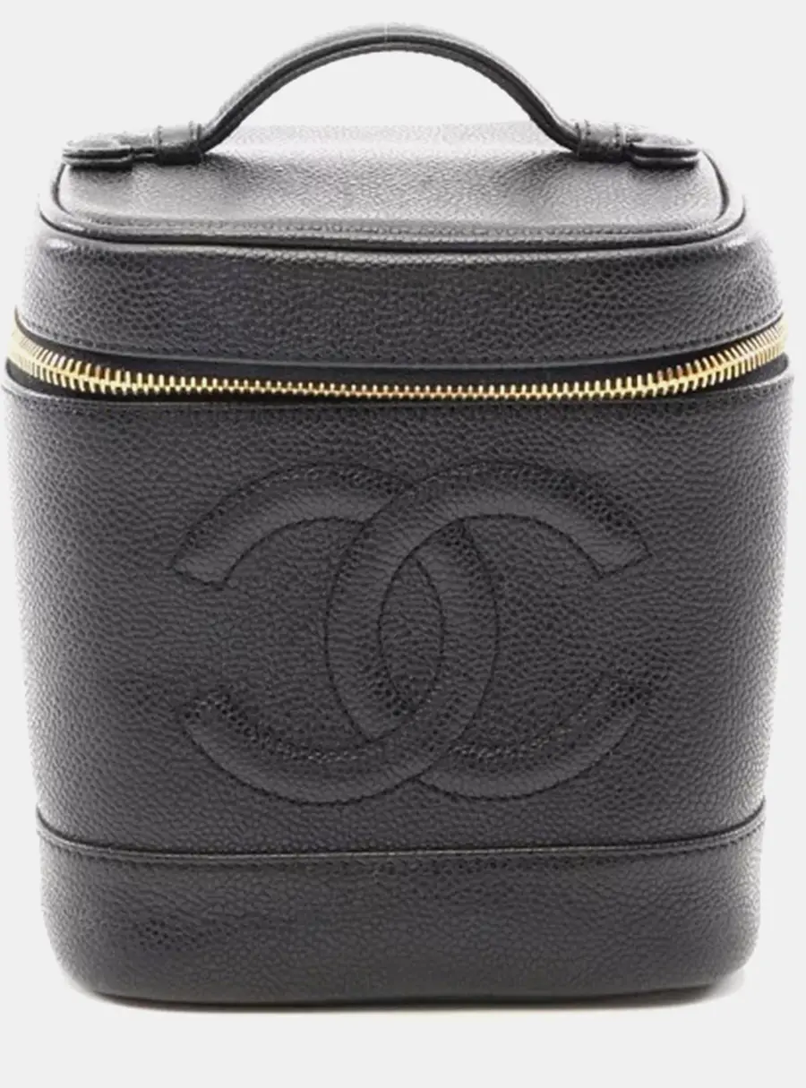 Chanel Timeless CC Medium Black Caviar Leather Top Handle Vanity Bag