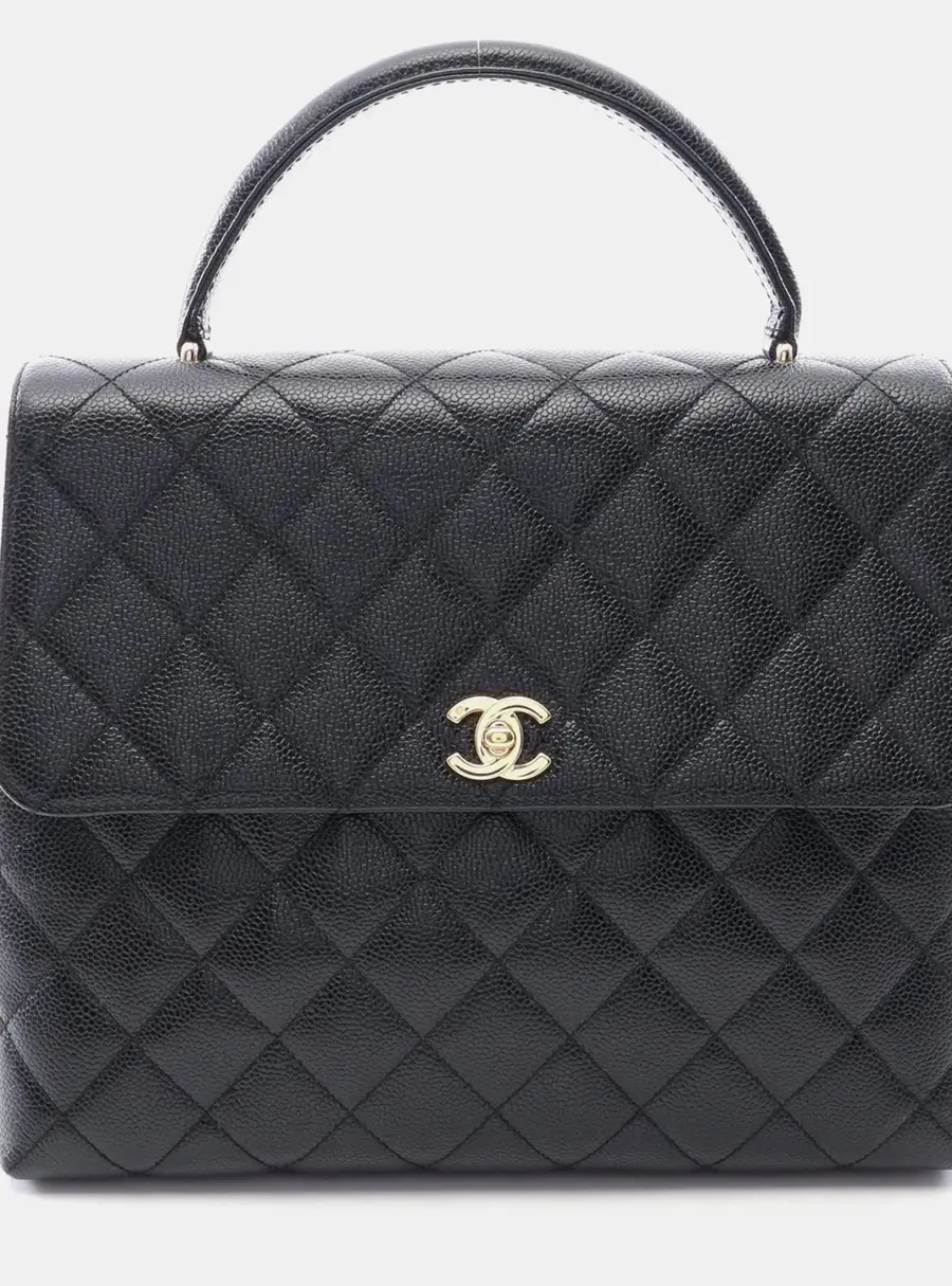 Chanel Kelly Medium Black Caviar Skin Top Handle Bag