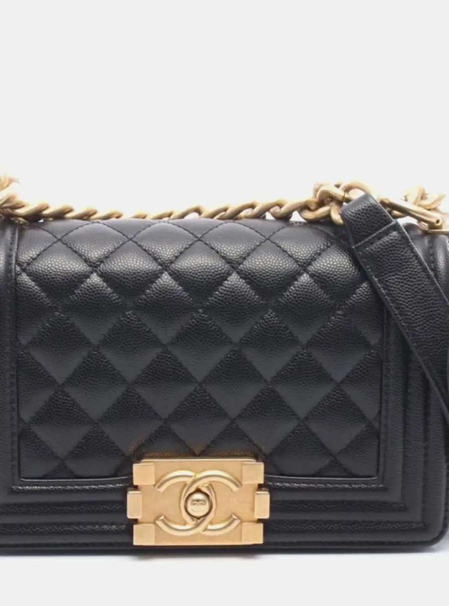 Chanel Boy Small Black Grained Calfskin Leather Shoulder Bag