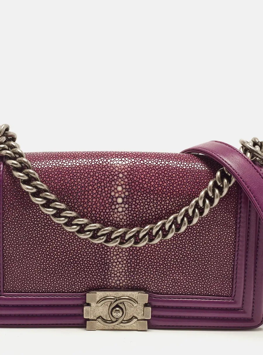 Chanel Boy Flap Medium Purple Leather and Stingray Bag