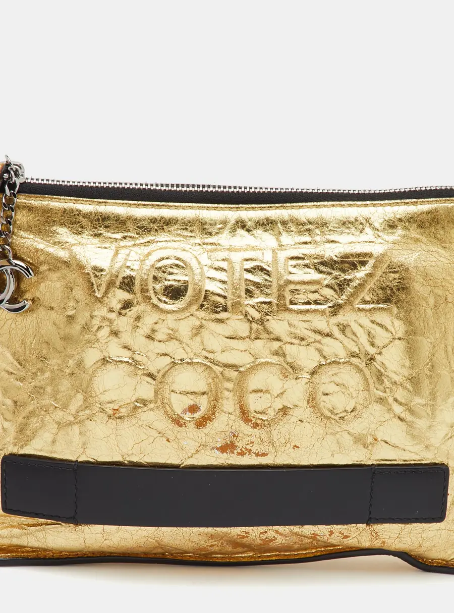 Chanel Votez Coco Metallic Gold Crackle Leather Clutch