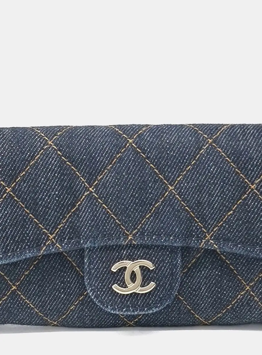 Chanel Quilted Blue Denim Card Holder Bag