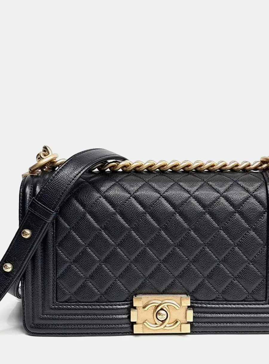 Chanel Black Caviar Leather Boy Bag Medium