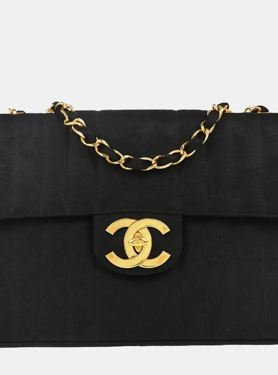 Chanel Mademoiselle Jumbo Black Cotton Single Flap Shoulder Bag