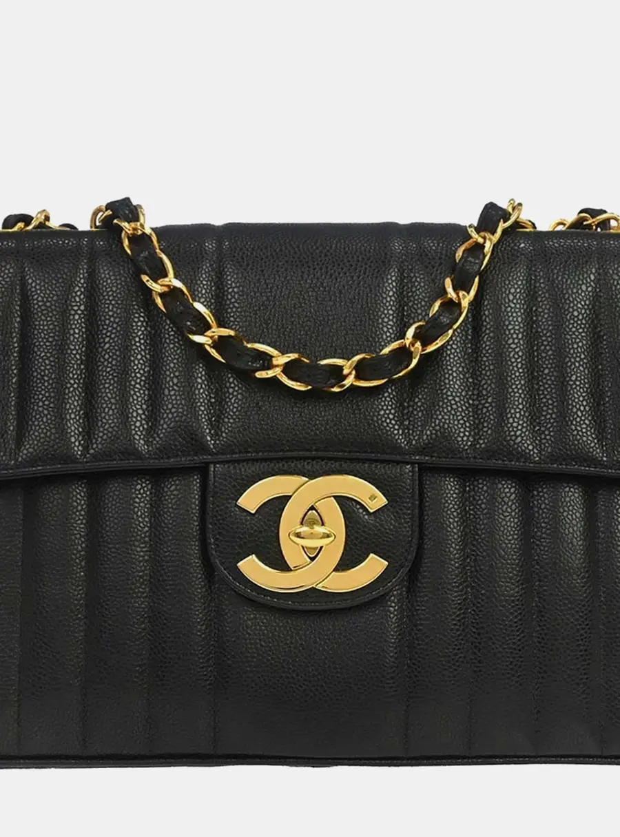 Chanel Jumbo Mademoiselle Classic Flap Black Caviar Leather Shoulder Bag