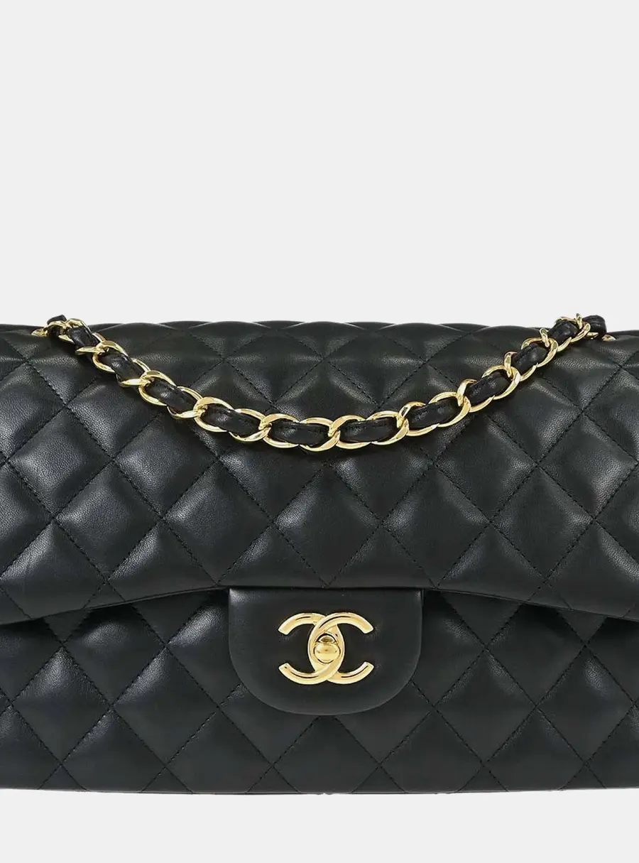 Chanel Classic Jumbo Black Lambskin Leather Shoulder Bag