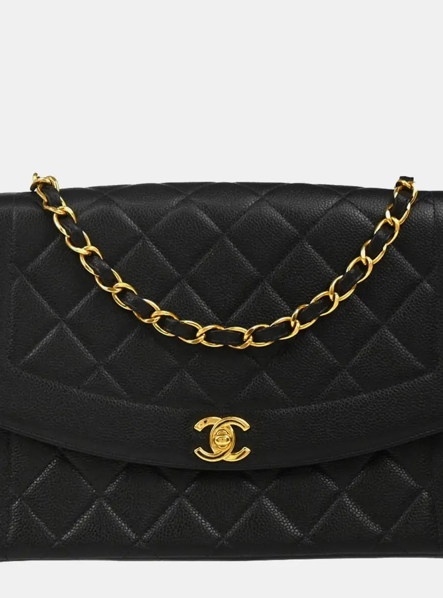 Chanel Vintage Diana Medium Black Caviar Leather Flap Shoulder Bag