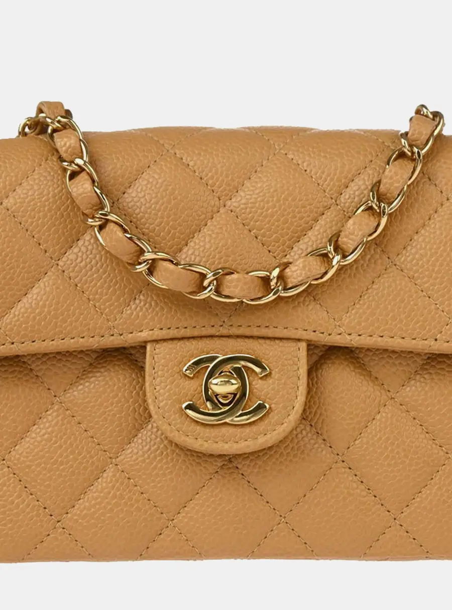 Chanel Classic Square Mini Beige Caviar Leather Shoulder Bag