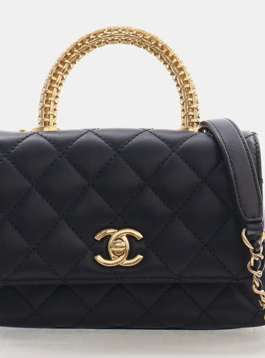 Chanel Coco Crush Mini Black Lambskin Top Handle Bag