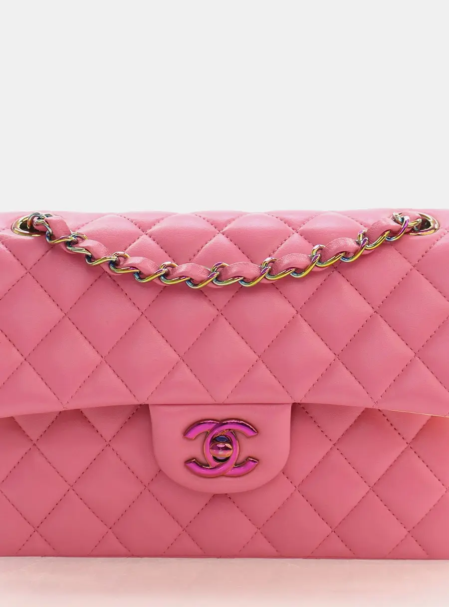 Chanel 21P Classic Double Flap Small Pink Quilted Lambskin Shoulder Bag