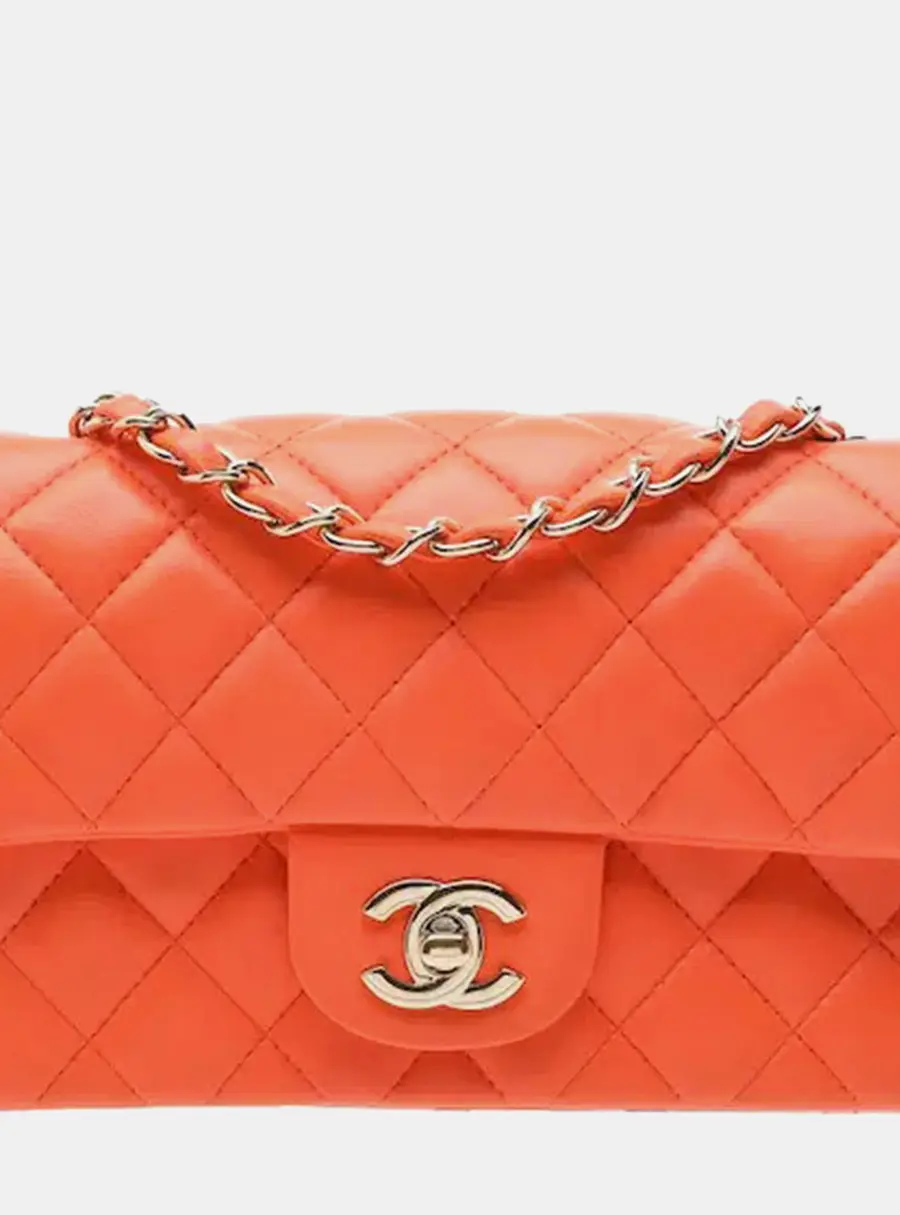 Chanel Classic Mini Rectangular Orange Lambskin Gold Metal Shoulder Bag