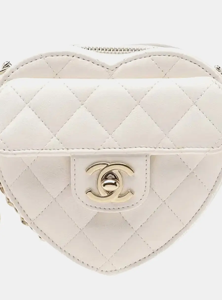 Chanel CC in Love Heart Small White Lambskin Crossbody Bag