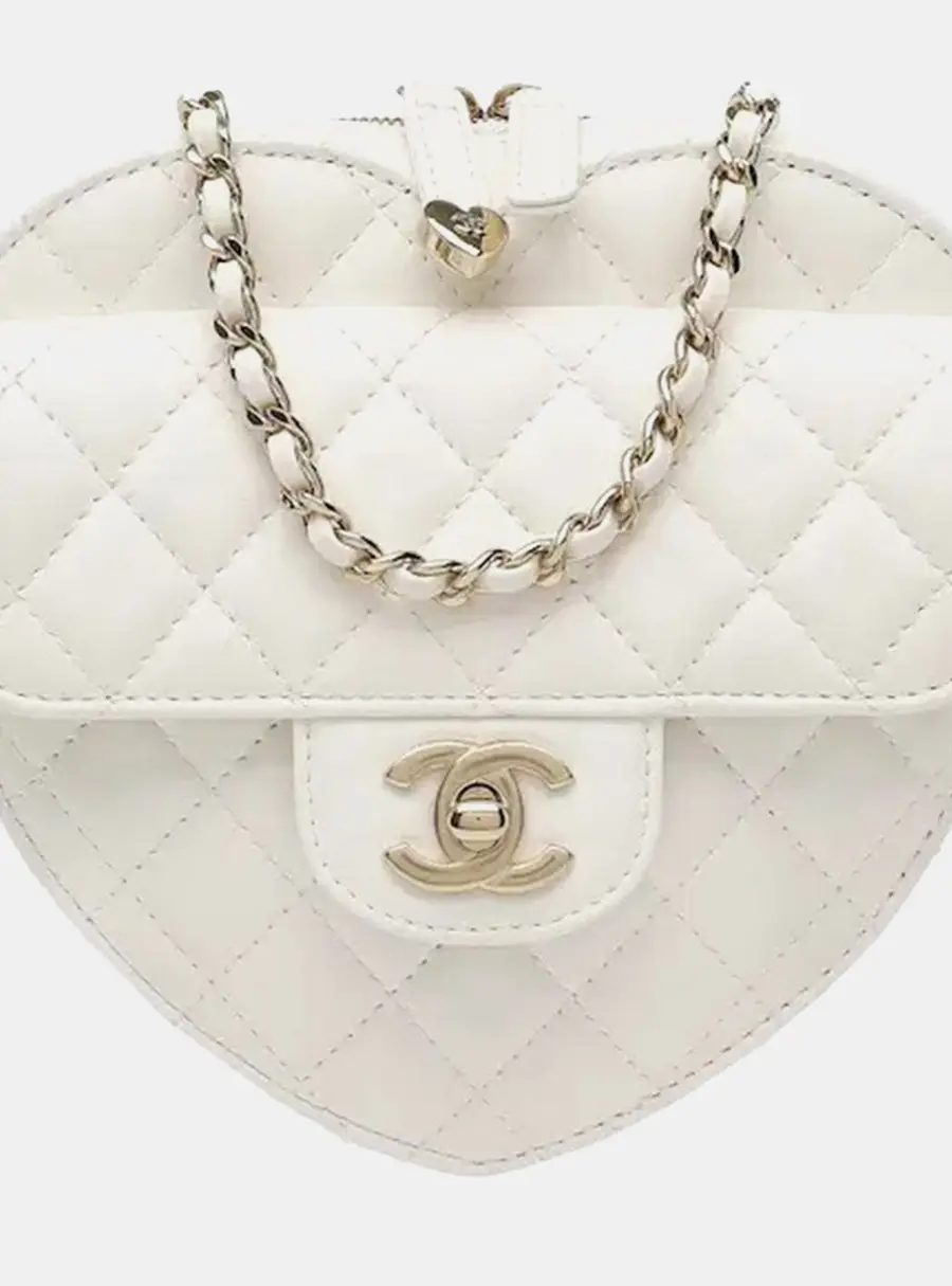 Chanel CC In Love Heart Large White Lambskin Leather Shoulder Bag