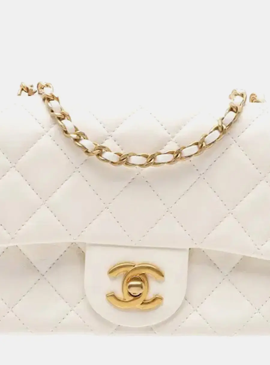Chanel Pearl Crush Mini Rectangular White Lambskin Shoulder Bag