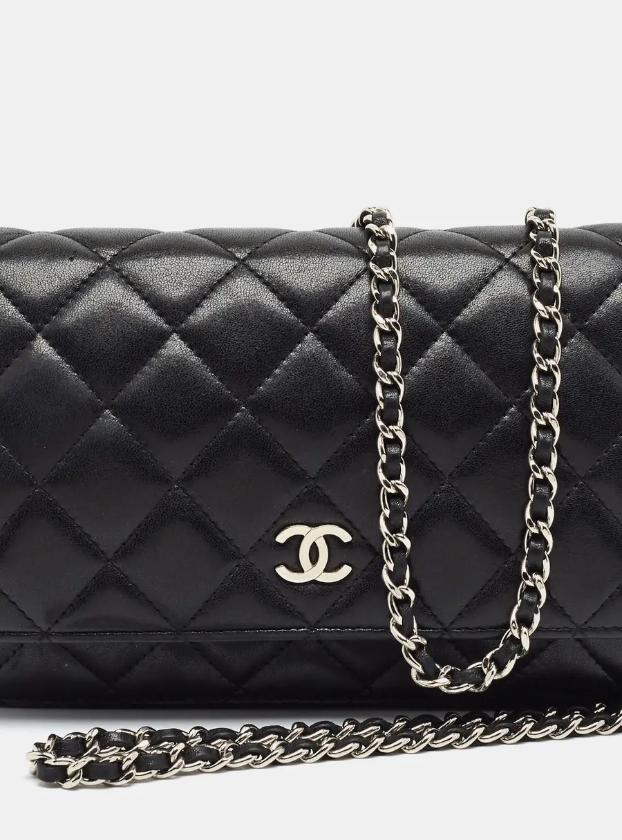 Chanel Classic Black Quilted Leather Wallet On Chain