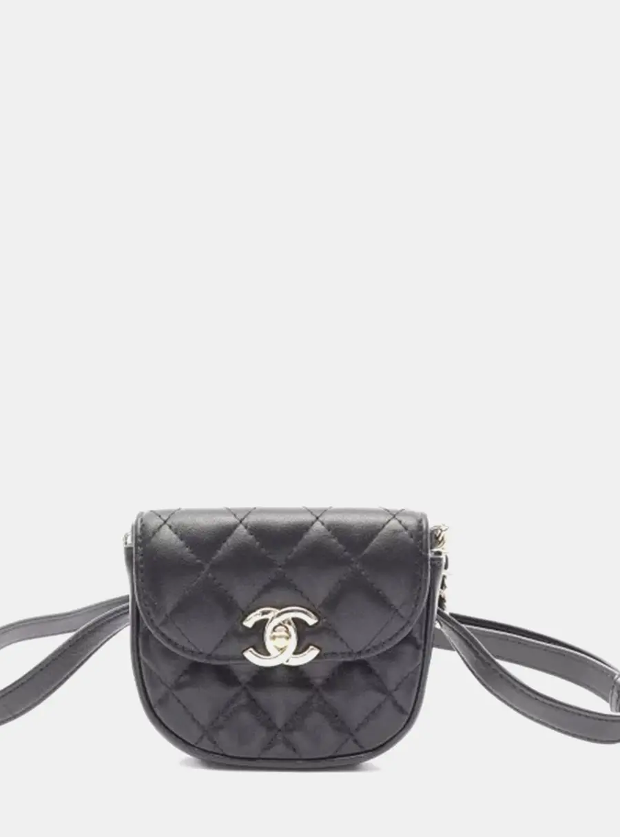 Chanel Matelasse Mini Black Lambskin Leather Waist Bag