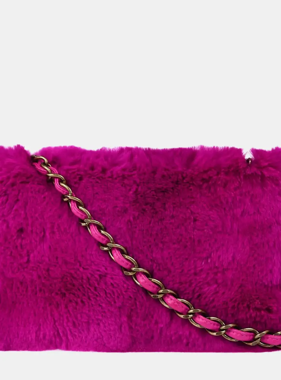 Chanel Vintage 2000 -2001 Fuchsia Lapin Rabbit Fur Lambskin Leather Chain Shoulder Bag