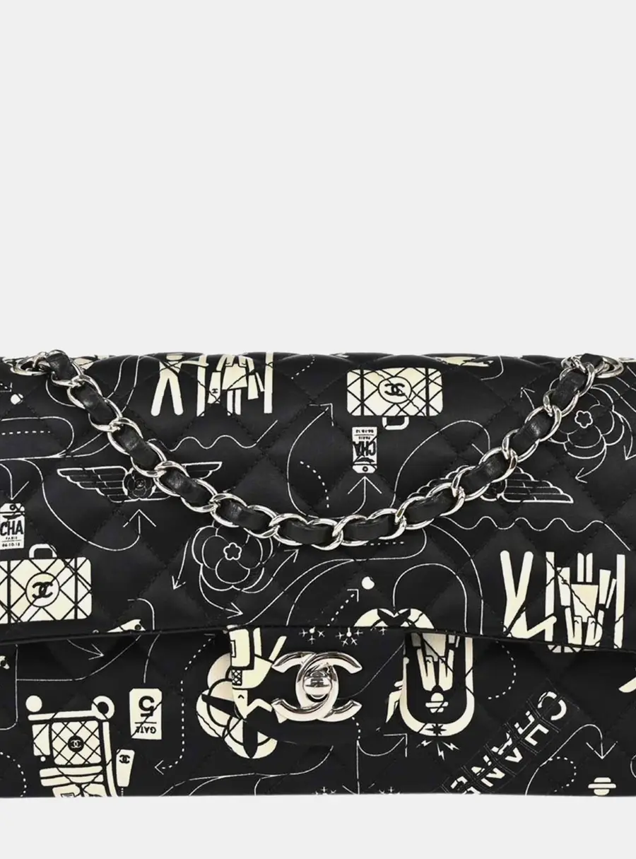 Chanel Airline Medium Black Satin Shoulder Bag