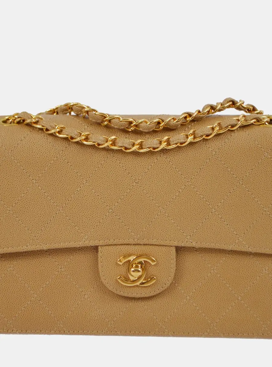 Chanel Classic Flap Medium Beige Caviar Leather Shoulder Bag