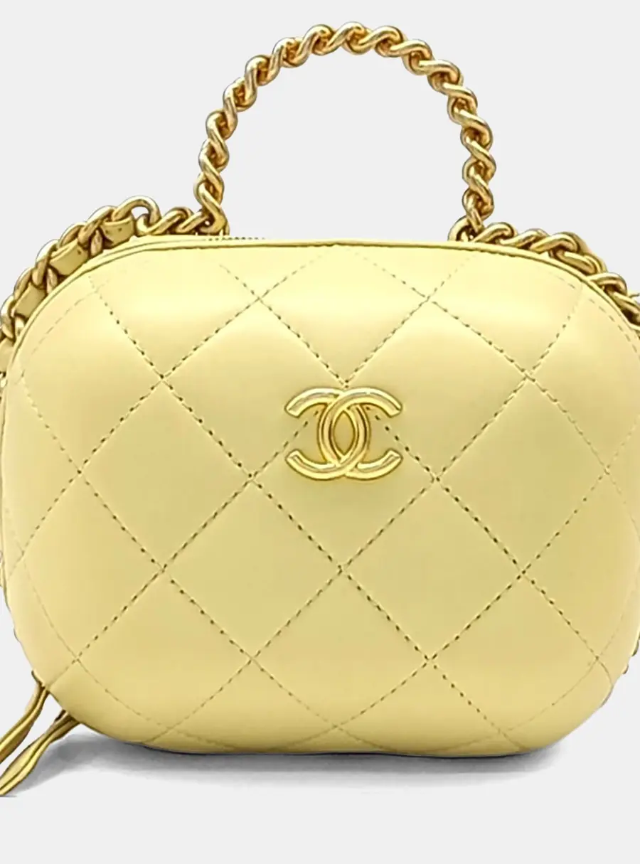 Chanel Yellow Leather Top Handle Chain Crossbody Bag