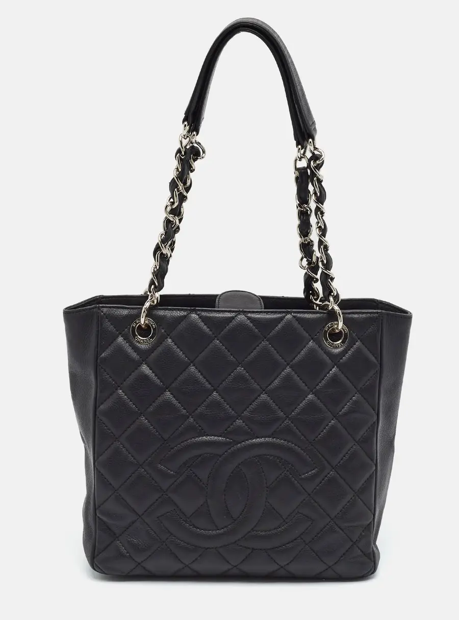 Chanel Petite Shopper Black Quilted Caviar Leather Tote
