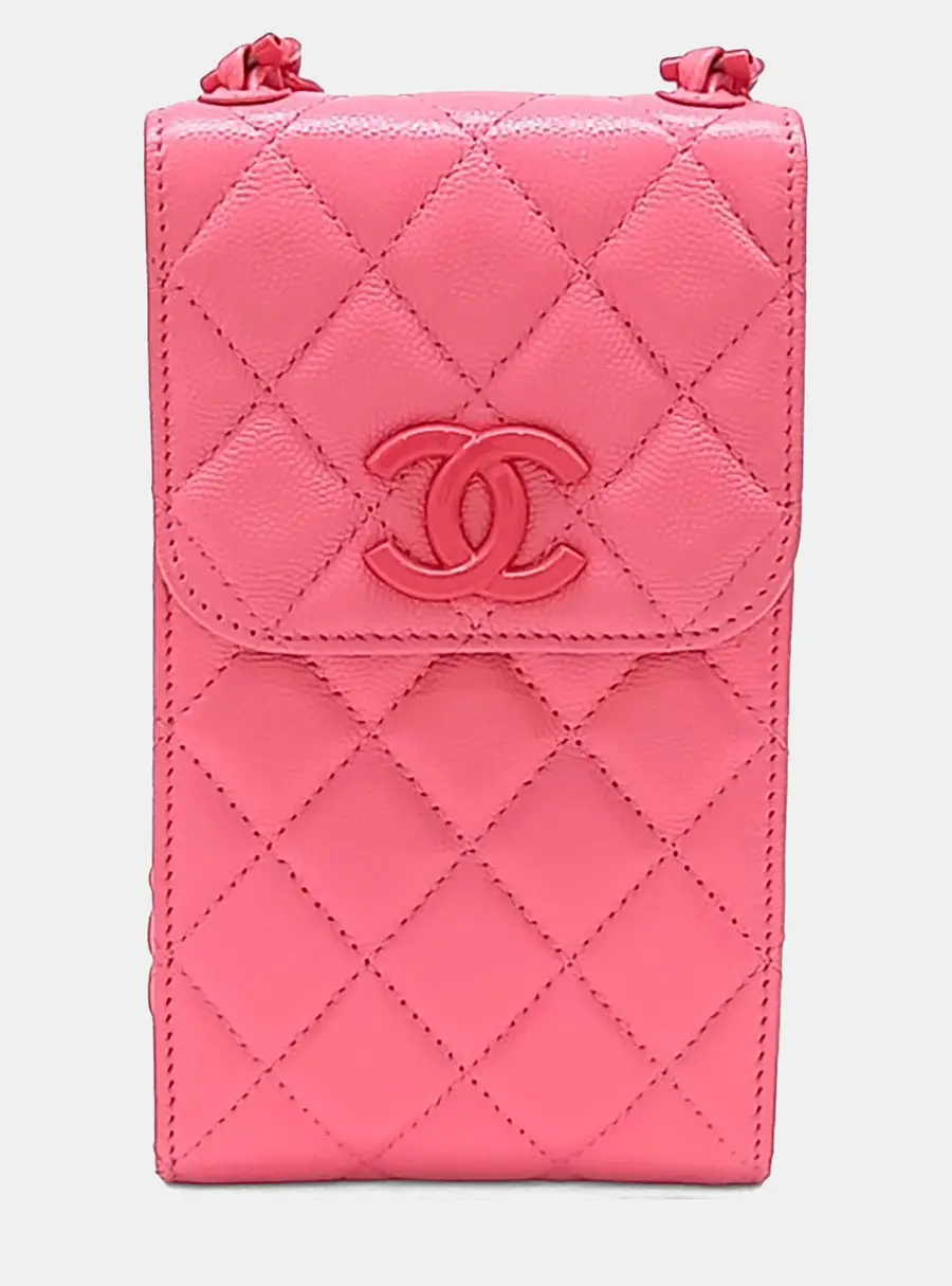 Chanel Pink Leather phone holder and chain crossbody bag