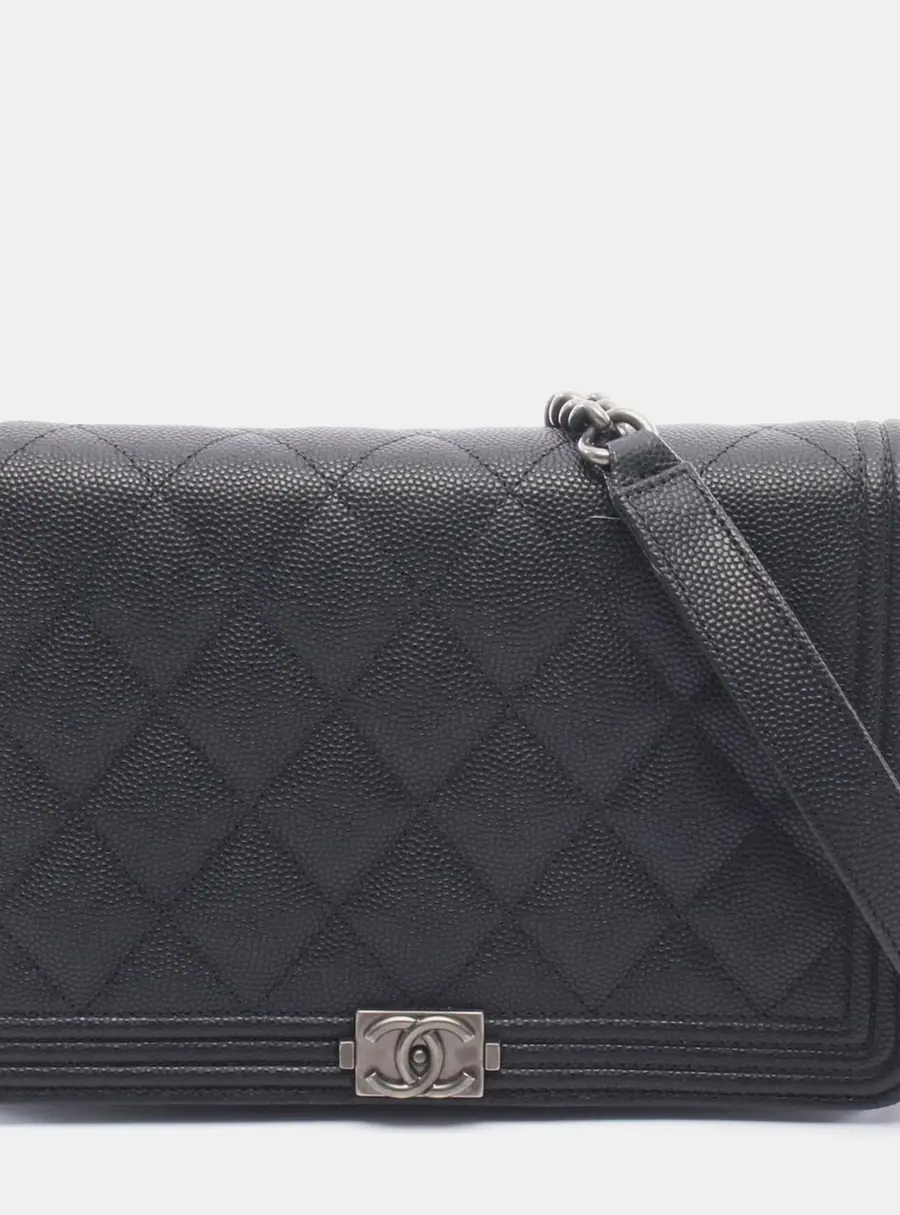 Chanel Boy Old Medium Black Calfskin Leather Shoulder Bag