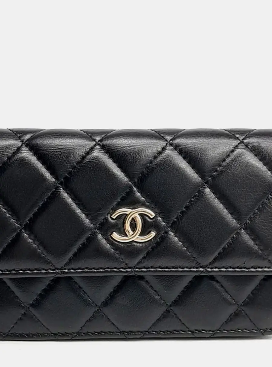 Chanel Black Leather pearl chain mini bag