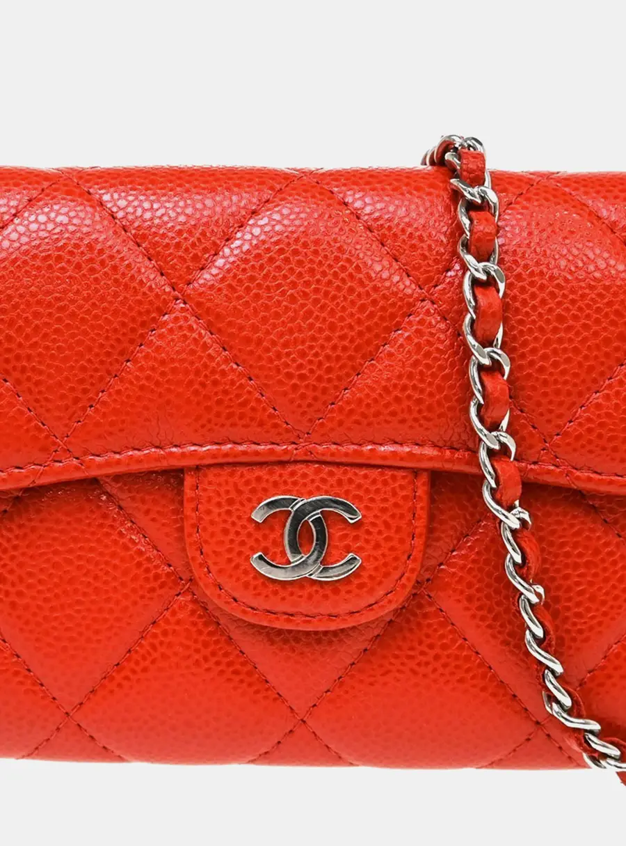 Chanel Classic Micro Red Grained Calfskin Leather Card Holder on Chain Bag