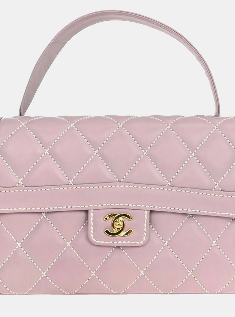 Chanel Wild Stitch Medium Lilac Calfskin Leather Top Handle Bag
