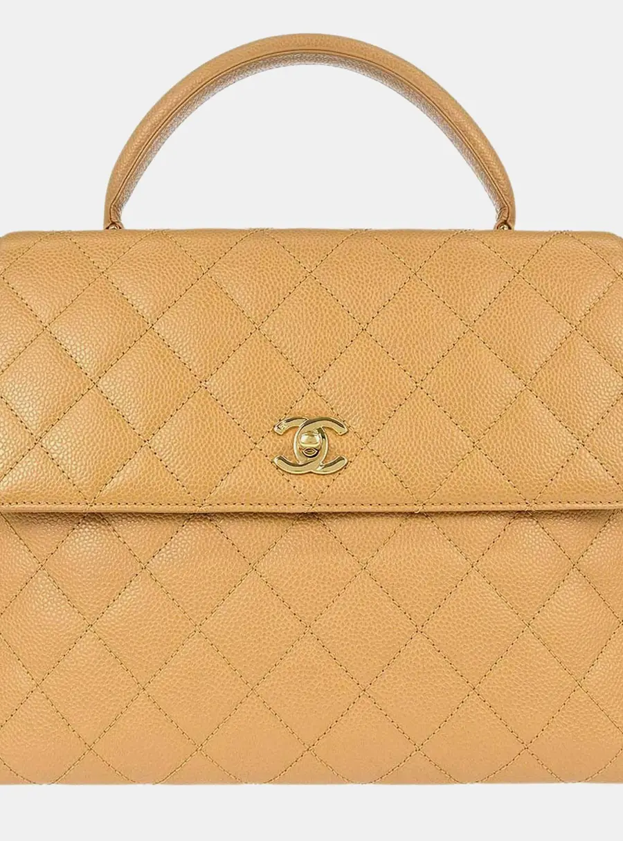 Chanel Vintage Kelly Medium Beige Caviar Leather Top Handle Bag