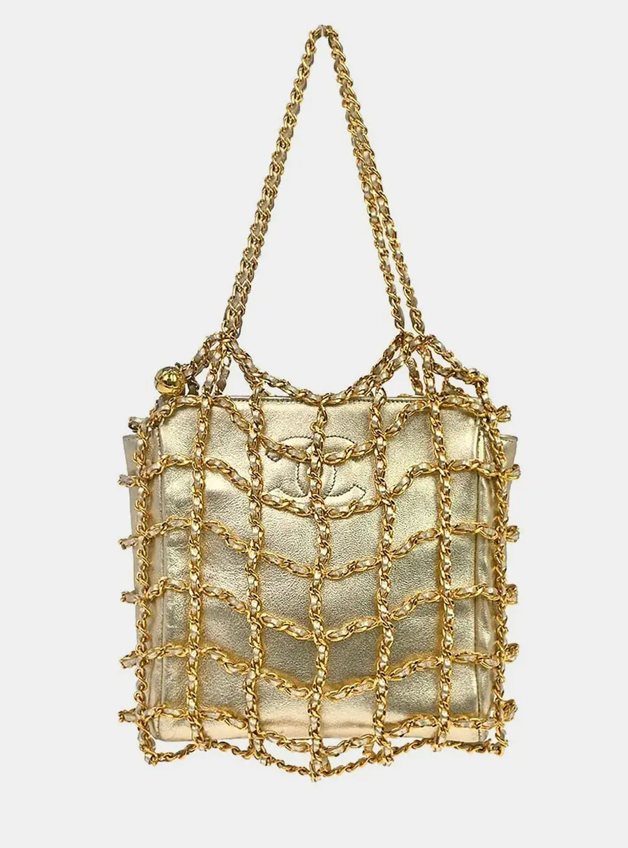 Chanel Gold Lambskin Caged-chain Handbag