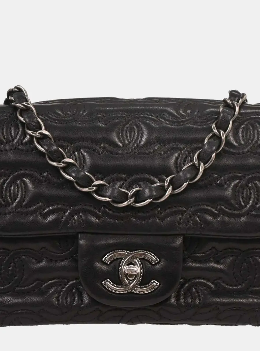 Chanel Mini Square Flap 17 Black Lambskin Embroidered CC Crossbody Bag